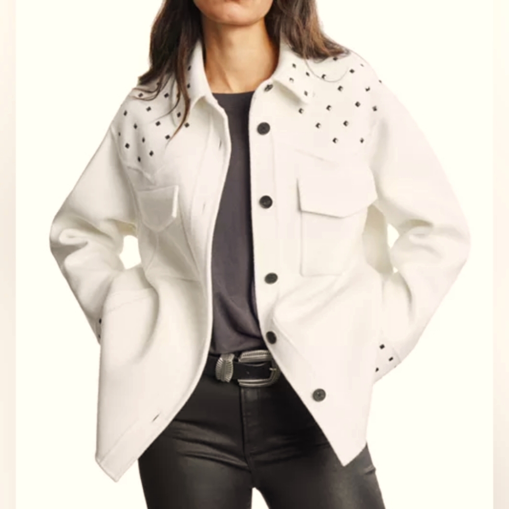 NWT THE KOOPLES | $625 Studded Wool Blend Shirt Jacket Sz 3 = US L